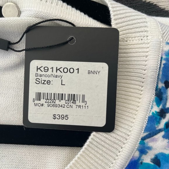 ST. JOHN Black Label Floral Silk Front & Knit Sweater Shell - Picture 9 of 11